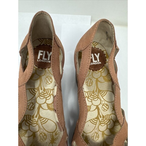 Fly London Yadi Rose Pink Leather Cutout Peep-toe Wedge Sandals 39 8 8.5 - Picture 2 of 10